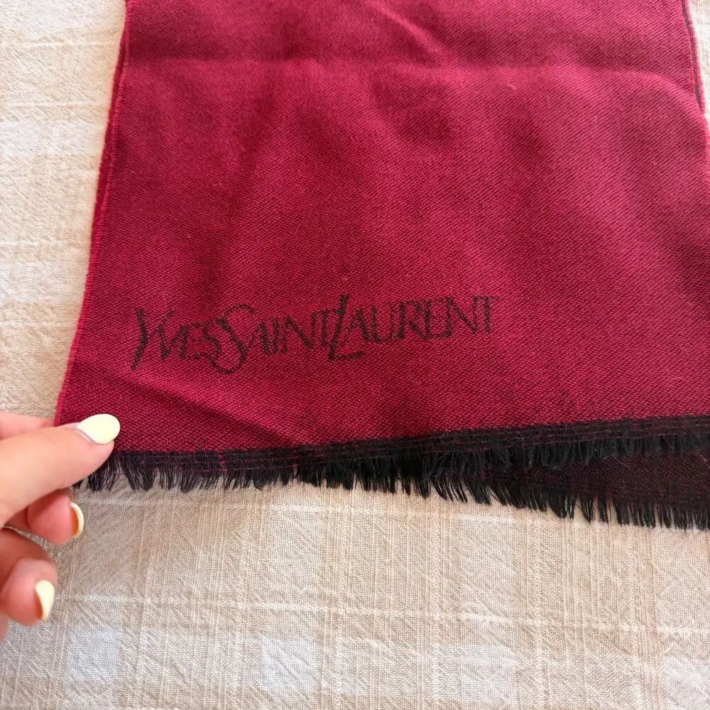 VTG Yves Saint Laurent 100% Wool Red Muffler Scarf 1970-1980s Designer Scarf